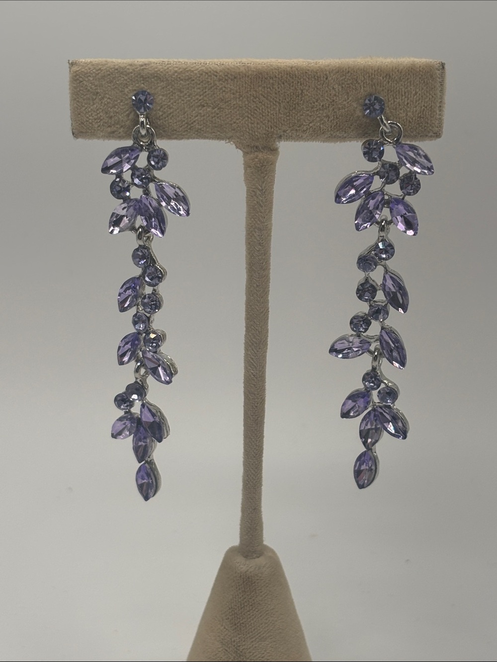 Elegant Lavender Crystal Drop Earrings vine